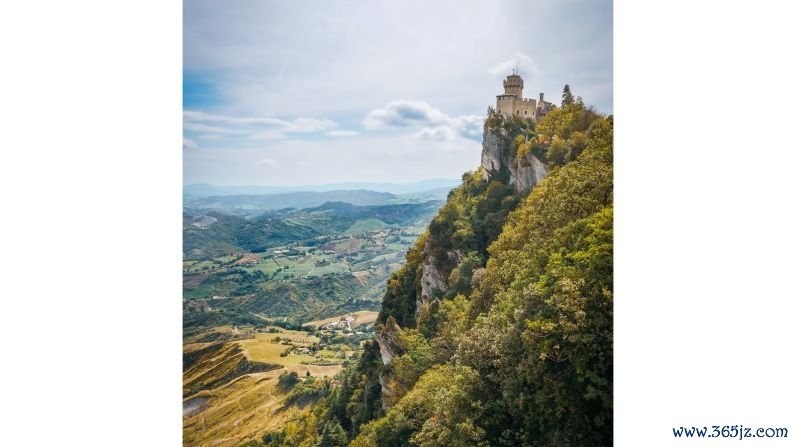 Reach for the sky: The couple took the bus to San Marino, a republic inside Italy.